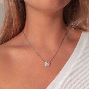 Diamond Heart Pendant Silver Necklace